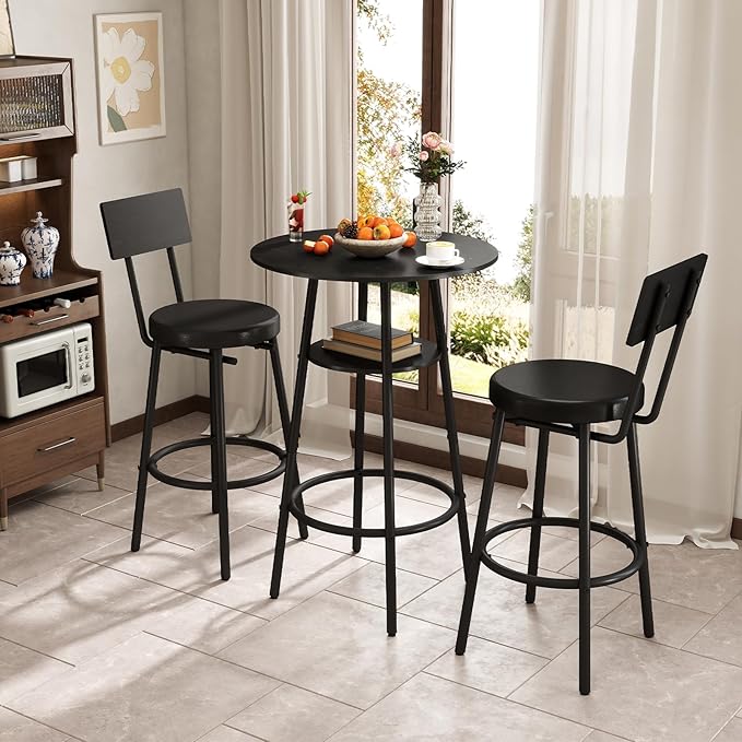 3 Pieces Round Bar Table Set, Small Dining Table - Image 7