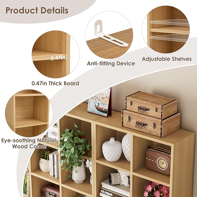 FOTOSOK 71’’ Narrow Bookshelf and Bookcase, Wooden Shelf 7 Tier Media Storage - Image 7
