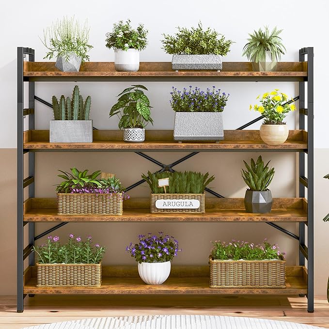 HCHQHS 4 Tier Bookshelf, Adjustable Industrial Bookcase, Vertical Tall Book - Image 9