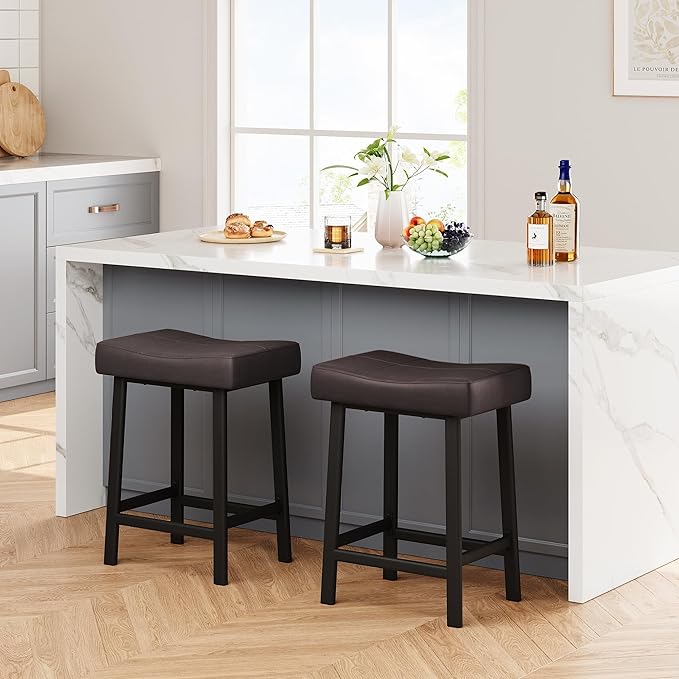GarveeHome Counter Height Bar Stools Set of 2, 24 Inch Brown Barstools - Image 8