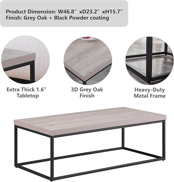 CENSI 47-Inch Grey Wash Accent Coffee Table/Center Table - Image 6