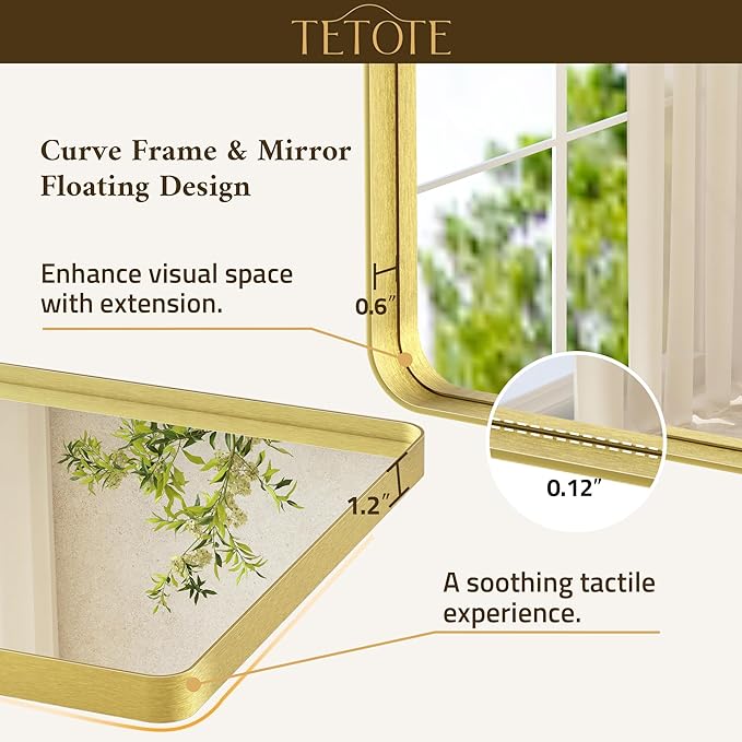 TETOTE Gold Bathroom Mirror 16 x 20 Inch Brushed Gold Metal Framed Vanity Mirror - Image 2
