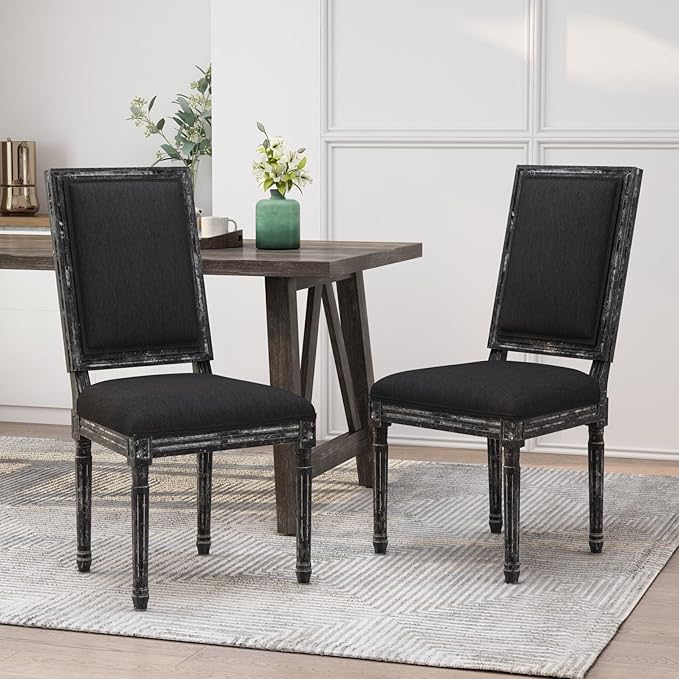Merax Upholstered Solid Wood Dining Chairs Set of 2, French Country Style - Image 4