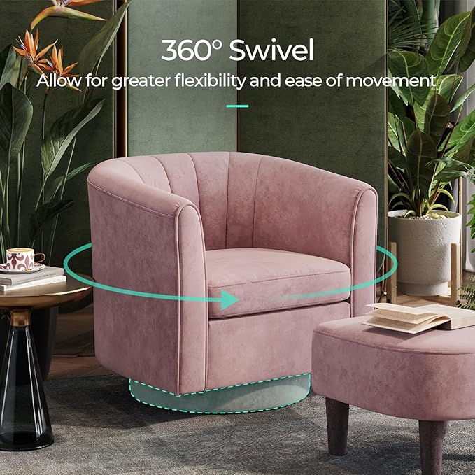 LINSY Swivel Accent Chair Ottoman Set: Velvet Small Barrel Chair - Image 4