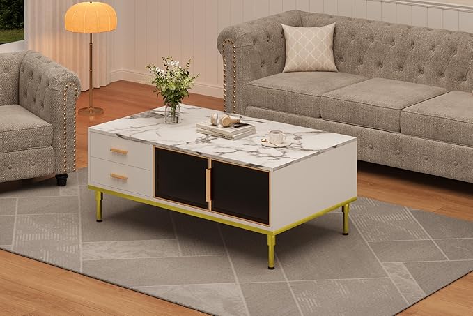 GAOMON Coffee Table for Living Room, Faux Marble Coffee Table - Image 2