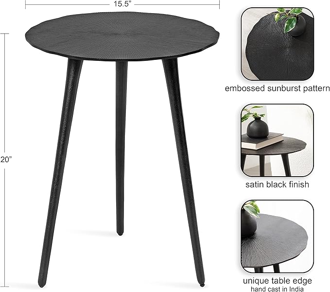 Kate and Laurel Sancia Modern Round Side Table, Sand Casted Aluminum Bedside - Image 3
