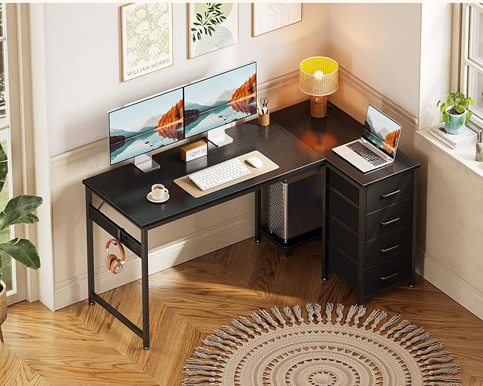 Casaottima L Shaped Desk with 4 Drawers, Reversible Kids Study Table with CPU - Image 2
