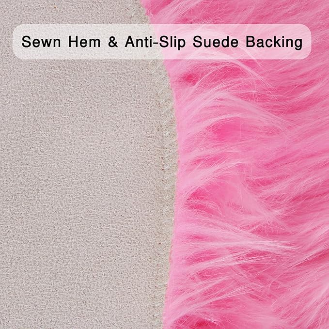 duduta Hot Pink Faux Sheepskin Throw Rug 2x3 ft, Fluffy Shag Girls Bedside Dorm - Image 4