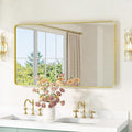 TETOTE Brushed Gold Bathroom Mirror 40 x 24 Gold Metal Framed Bathroom Mirror by TETOTE