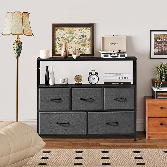 TV Stand, 5 Fabric Drawers Dresser Entertainment Center - Image 2