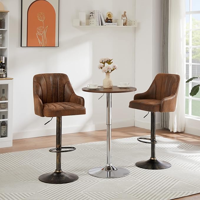 VECELO Bar Stools Set of 2, Adjustable Counter Height Barstools - Image 2