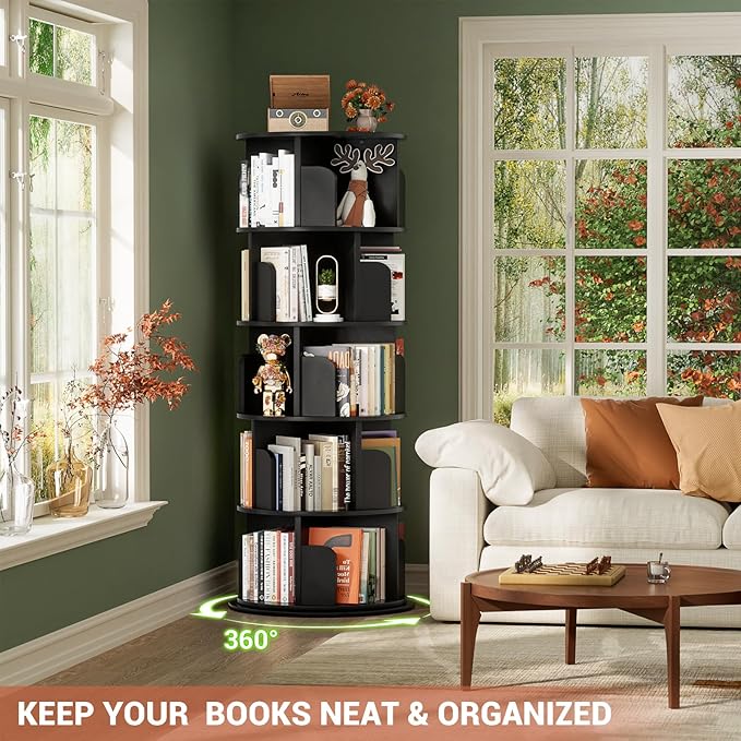 Rotating Bookshelf Tower, 5 Tier Spinning Bookcase, Revolving 360 Book Shelf - Image 5