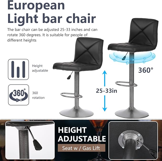 BestOffice Bar Stools Set of 2, PU Leather Swivel Bar Stools Kitchen Counter - Image 6