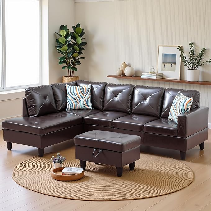 Osparple L Shaped Couch Faux Leather Sectional Couches - Image 4