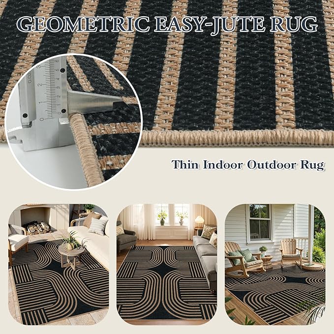 Lahome Modern Geometric Outdoor Easy Jute Rug, 5x7 Patio Living Room Rug Large - Image 4