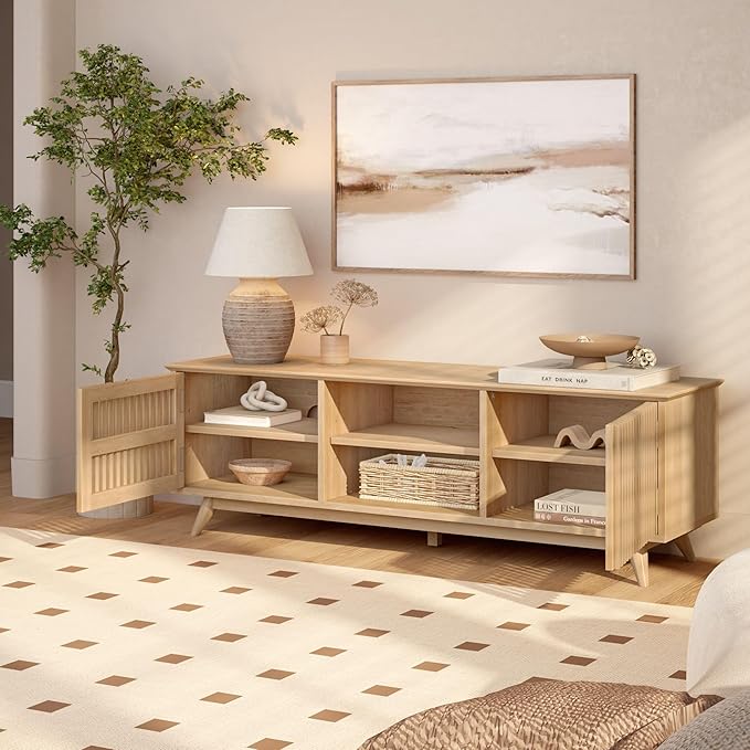 Plank+Beam Mid-Century Modern Wood TV Stand, Solid Wood Entertainment Console - Image 8