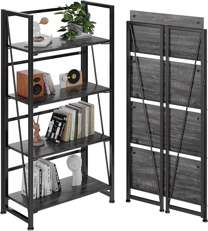 BHG Vintage Multifunctional Folding Bookshelf, No-Assembly Plant Stand Storage by BHG