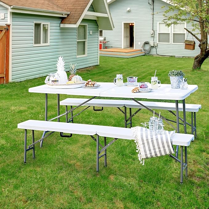 Folding Table 6ft Portable Heavy Duty Plastic Fold-in-Half Utility Foldable - Image 2