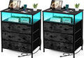 3 Drawers Dresser with Charging Station, 24 Inch Wide LED Night Stand Set 2 by PATAVOT