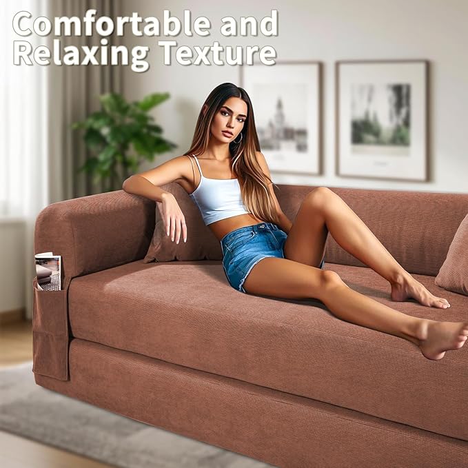 80" Convertible Sofa Bed, Corduroy Deep Seat Folding Pull Out Couch - Image 8