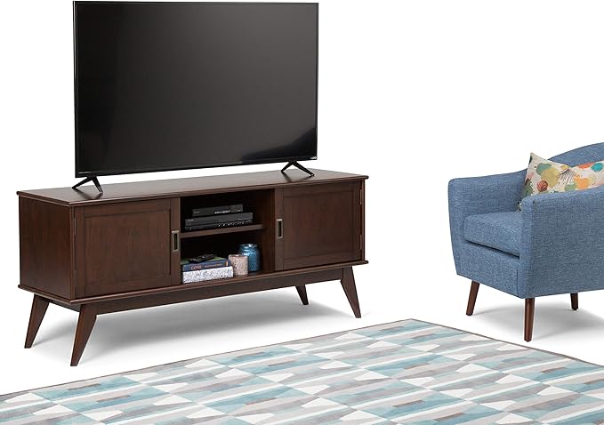 SIMPLIHOME Draper SOLID HARDWOOD 60 inch Wide Mid Century Modern TV Media Stand - Image 3