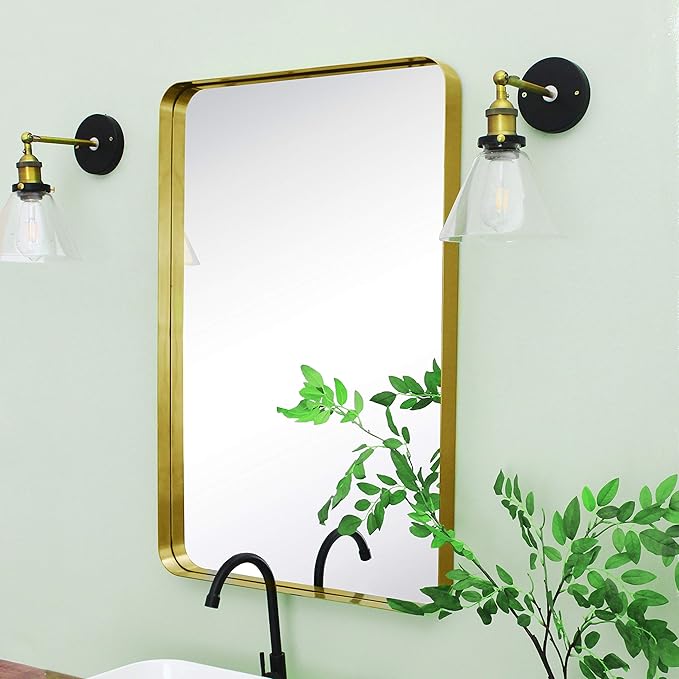 TEHOME 24x36 Brushed Gold Metal Framed Bathroom Mirror - Image 3