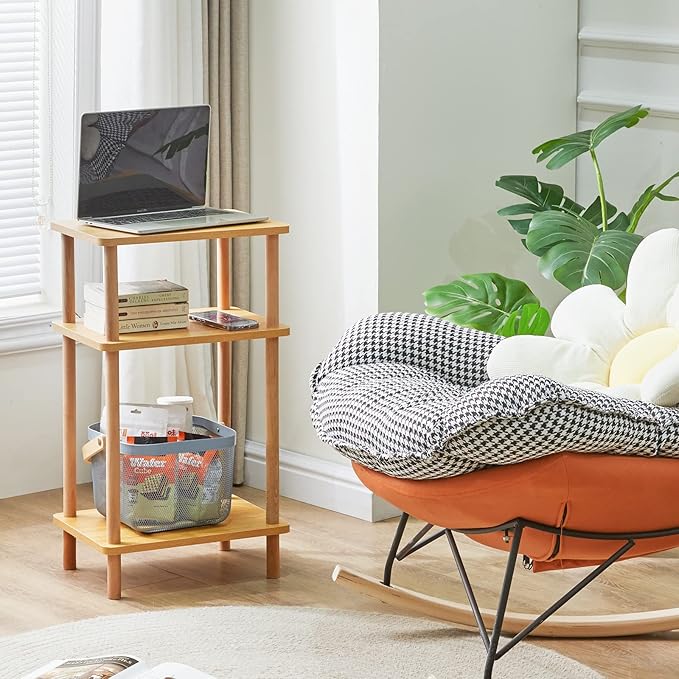 IBUYKE 3-Tier Side Table, Solid Wood Tall End Table - Image 6