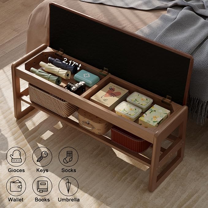 Shoe Rack Bench with Leather Cushion, 2 Tiers Shoe Bench with Flip-Top Storage - Image 4