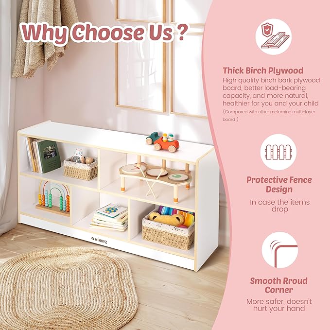 Toy Storage Organizer for Kids, 5-Compartment Wooden Storage Cabinet, Children - Image 5
