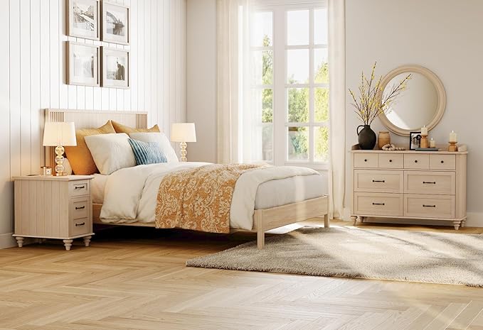 WAMPAT Beige End Table with Charging Station, Wooden Side Table with Storage - Image 8