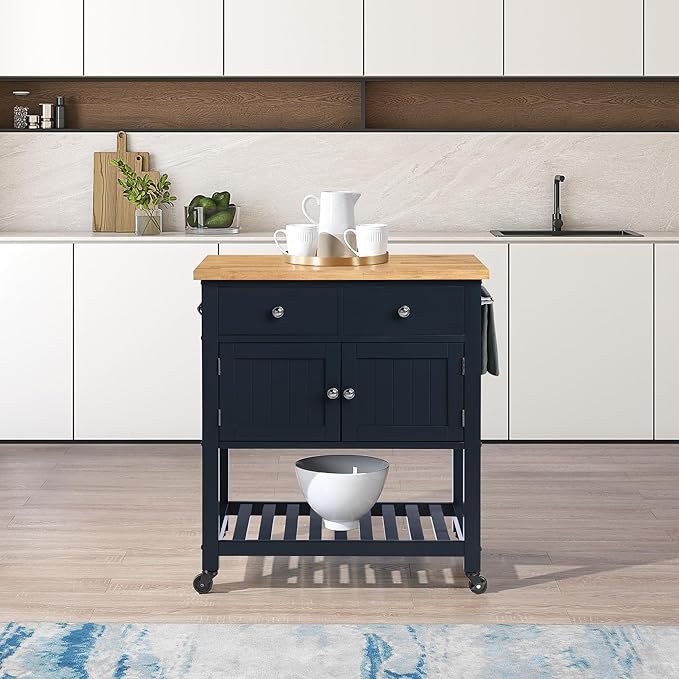 OSP Home Furnishings Stirling Farmhouse Kitchen Cart, Rolling Storage Cabinet - Image 6