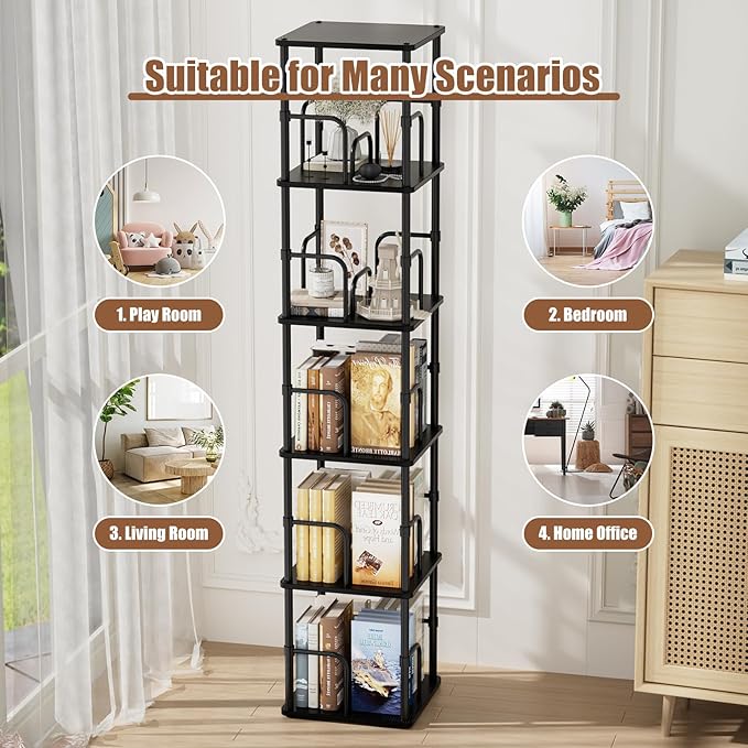 5 Tier Square Rotating Bookshelf, 360 ° Display Stackable Spinning Bookshelf - Image 7