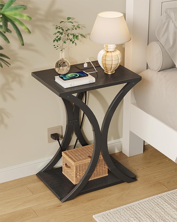 End Table with Charging Station, 2-Tier Modern Side Table, Nightstand with - Image 7