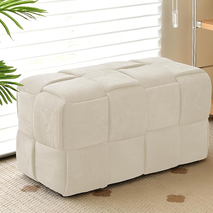 Ottoman Foot Rest Soft and Comfortable Ottoman Square Corduroy Woven Design - Image 2