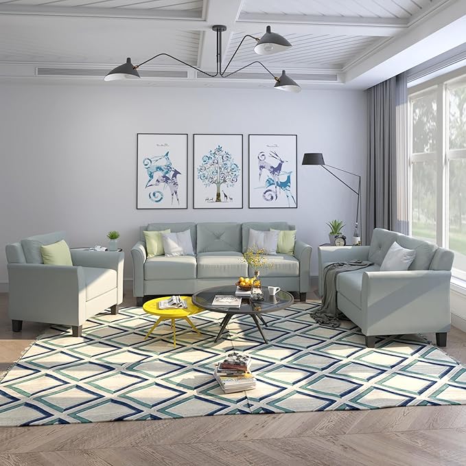 3 Pieses Modern Living Room Sofa Sets Polyester Blend Button Tufted Sofa&Couch by Unknown