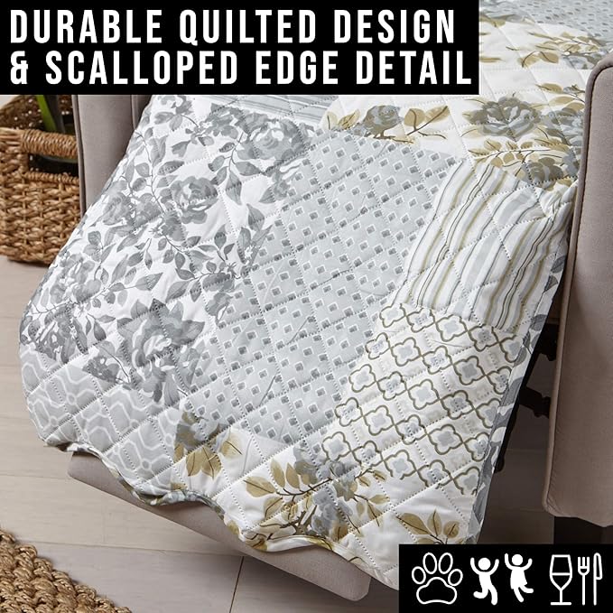 Patchwork Scalloped Printed Furniture Protector Stain Resistant Recliner Cover - Image 6