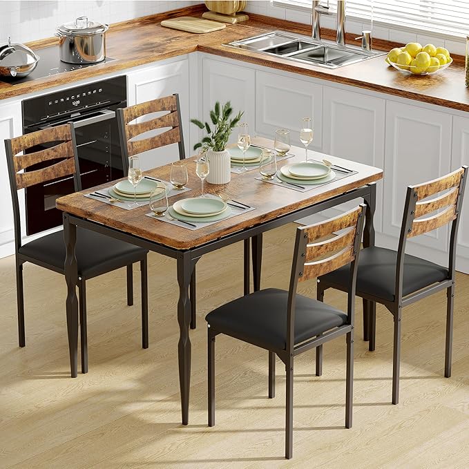 GarveeHome 5 Piece Dining Table Set, Industrial Style Dining Table and Chairs by GarveeHome