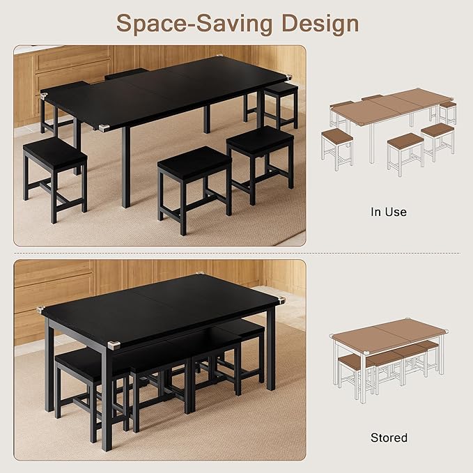 7-Piece Dining Table Set, Mid Century Modern Dinner Table - Image 5