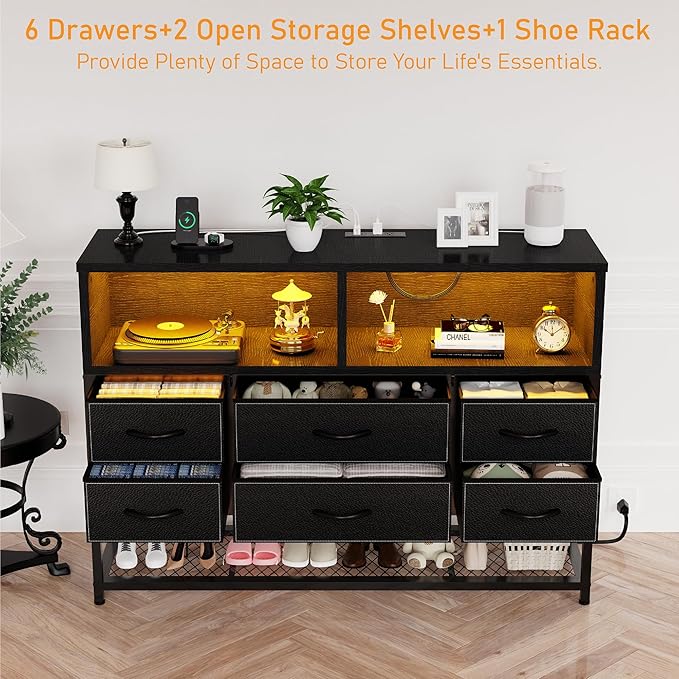 Black Dresser for Bedroom, 6 Drawers Led Dresser TV Stand - Image 5