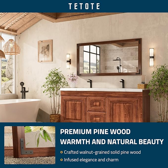 TETOTE 48 x 24 Walnut Wood Framed Mirror - Image 2