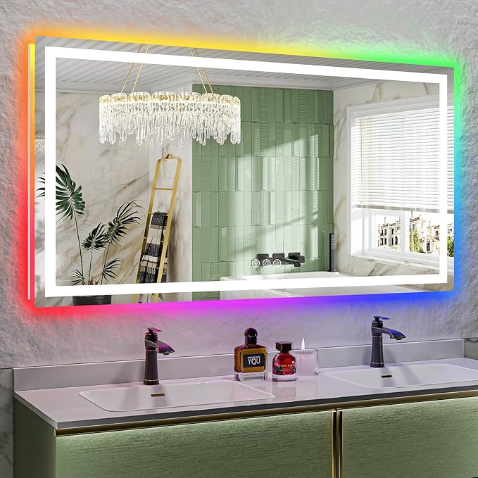 66x36 Inch RGB LED Bathroom Mirror Front Light and RGB Backlit Lighted Vanity by YEELAIT