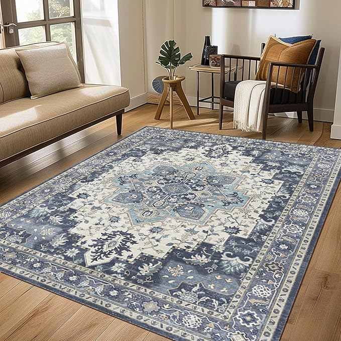 GENIMO 9x12 Area Rugs for Living Room, Machine Washable Non Slip Vintage Rugs by GENIMO