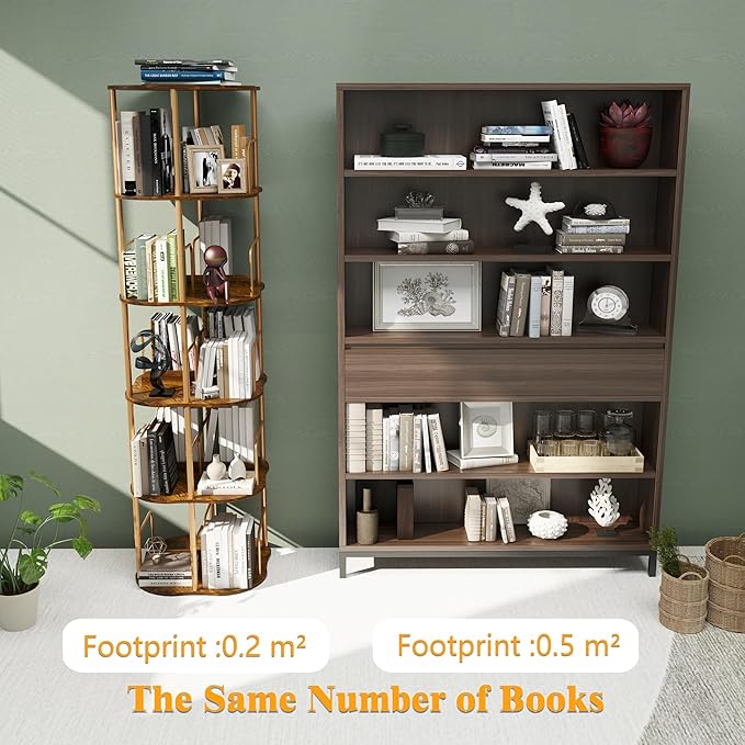 5-Tier Rotating Bookshelf, 360 ° Display Stackable Spinning Bookshelf Tower - Image 5