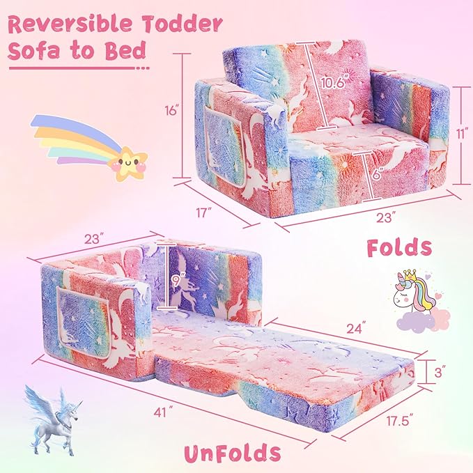 Toddler Chair Comfy, 2-in-1 Soft Toddler Couch Fold Out - Image 2