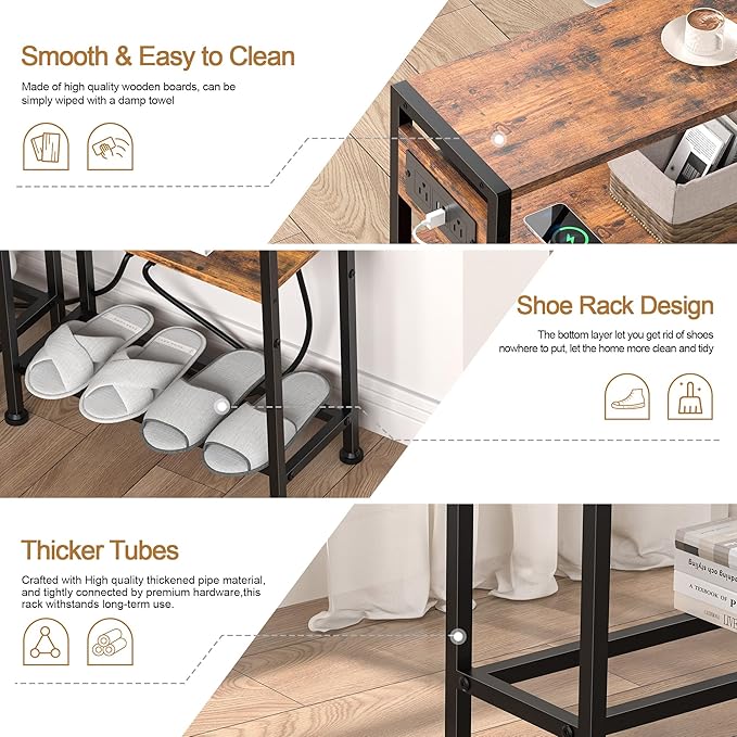 Small Narrow Side Table with Charging Station, Skinny End Table - Image 8