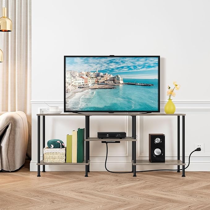 BTY Farmhouse TV Stand with Storage Industrial TV Console with Power Outlet - Image 7