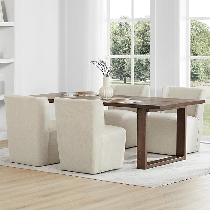 Upholstered Dining Chair with Casters Wingback Modern Side Armless Deskchair - Image 2