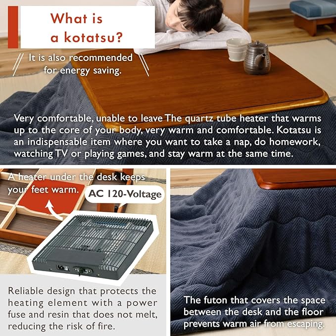 PaletteLife Japanese Heated Table (41x29in- Wooden Chabudai Furniture - Image 3