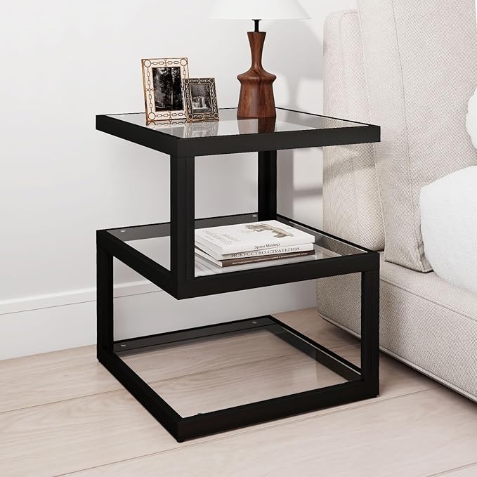 3-Tier Glass Table with LED Strip, Unique S-Shaped Design SideTable, Moderen - Image 6