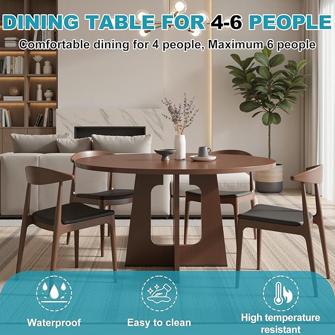 47" Round Dining Table for 4-6, Modern Small Dinner Table Farmhouse Round - Image 7